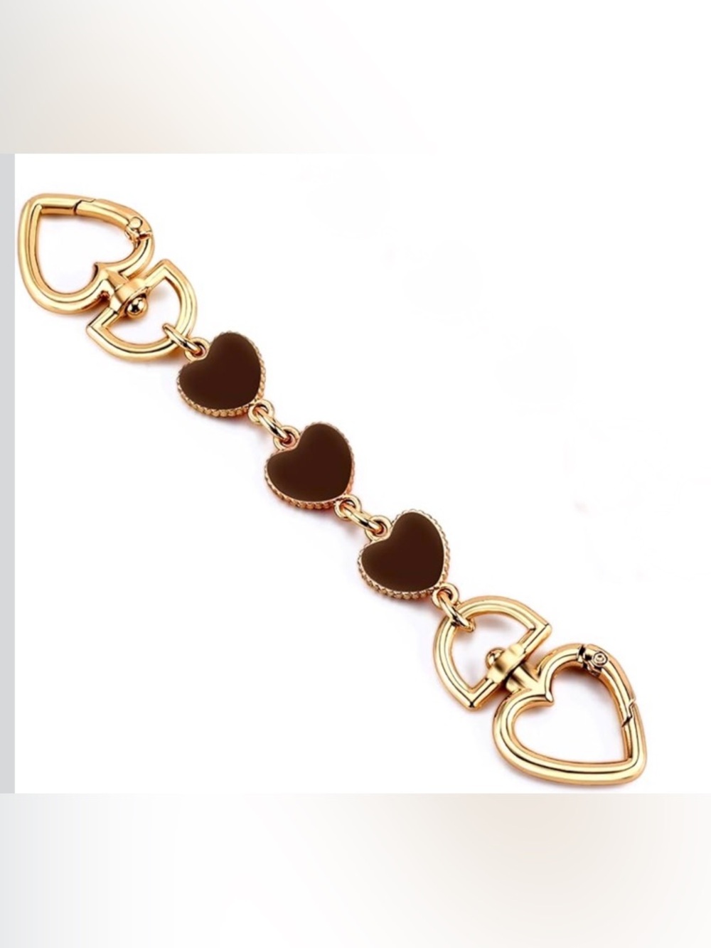 Fashion Chocolate Brown Heart Gold Tone Purse Strap Chain Extender